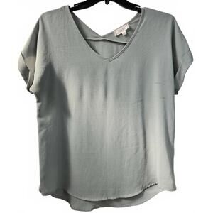 Pink Rose Medium Mint Green V-Neck Short Sleeve Blouse Size L